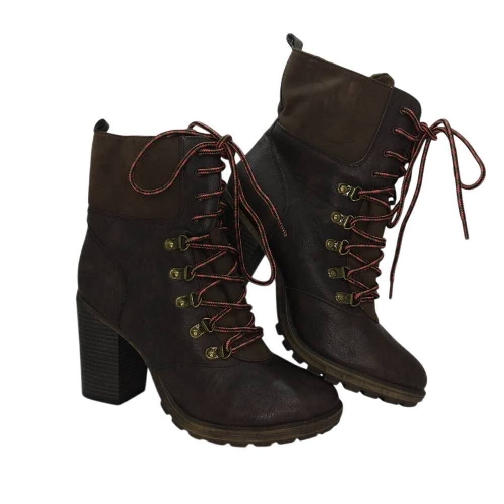 UNION BAY Womens Faux Brown Leather Combat Boots - Size: 9 1/2M